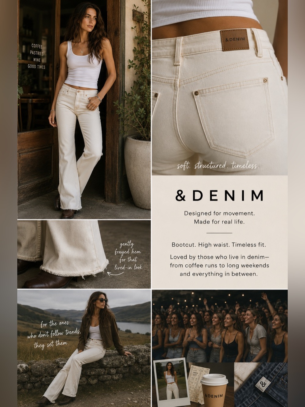&DENIM High Waist Bootcut Jeans | Women’s 4 | Ivory/Cream | Gently Frayed Hem